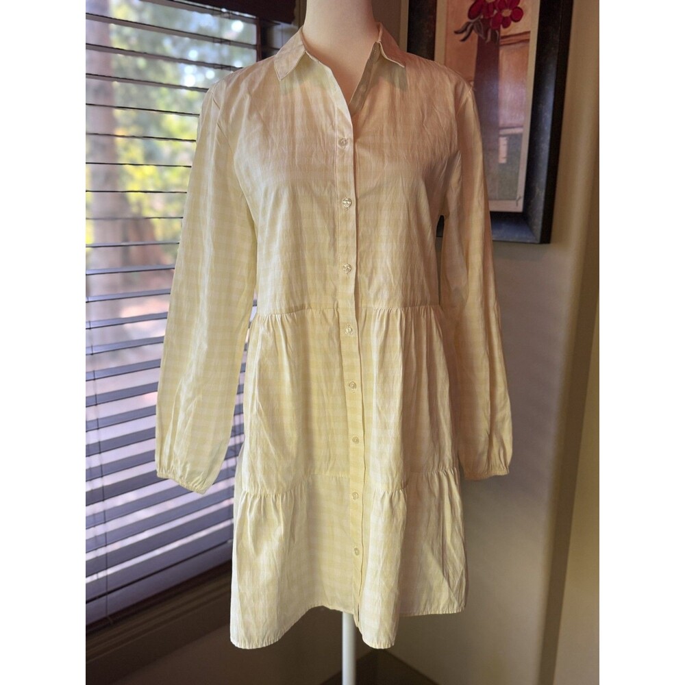 Stradivarius Womens Checkered Tiered Mini Dress Collared Button Front M